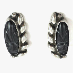 1950’s MCM Sterling and Onyx Aztec Tribal Earrings